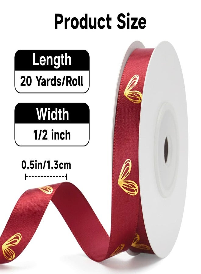 كينجلاك شريط عيد الحب من كينغليك - أحمر - 1/2 بوصة × 20 ياردة، شريط ساتان أحمر على شكل قلب لتغليف الهدايا، أشرطة عيد الحب مع قلب ذهبي للأعمال اليدوية، باقات الزهور، ديكورات الحفلات والمنزل. - Image 2